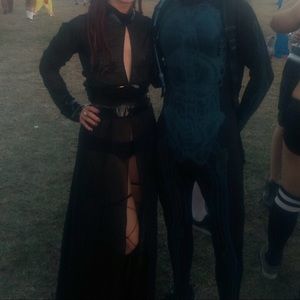 Long mesh duster with vinyl details